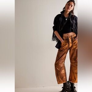 NWT Free People We the Free Good Luck Metallic Barrel Jeans
